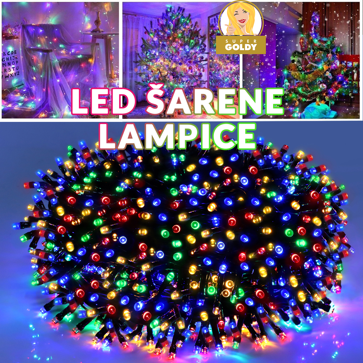 Božićne lampice 2023 Šarene