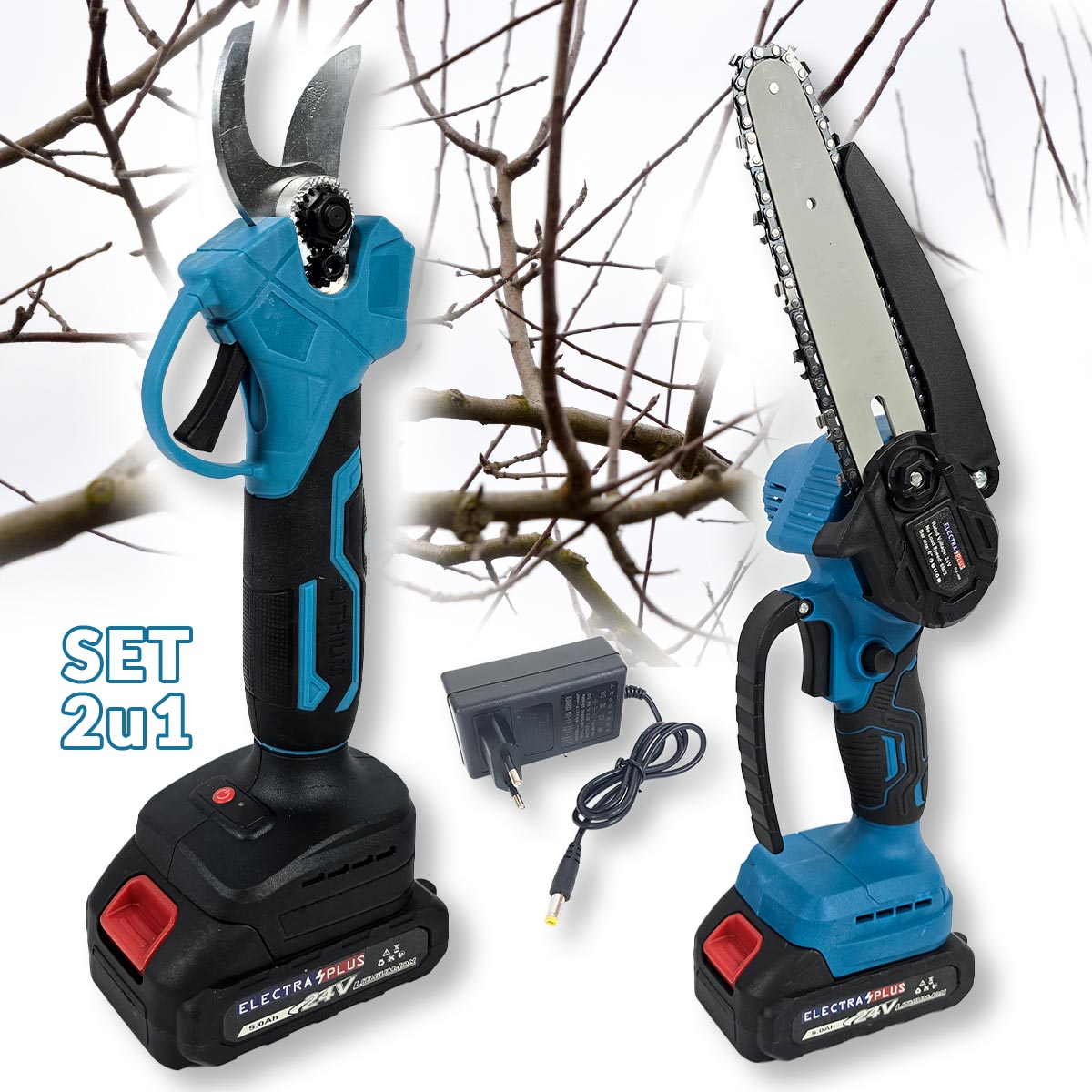 Aku set 2u1 Electra Plus - škare i pila EL004 Front 1