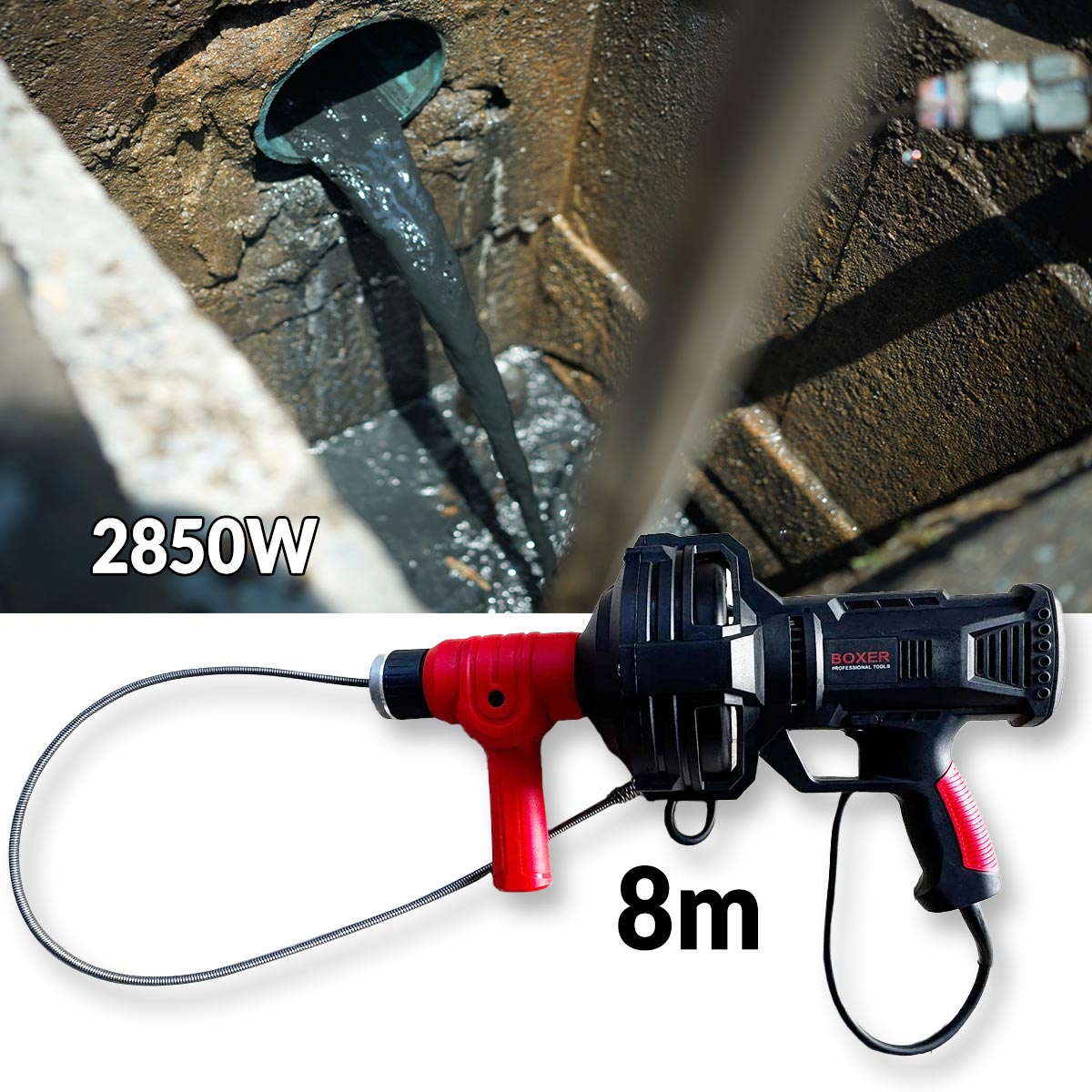 Električna čelična žica za odčepljivanje odvoda 8m Front 1