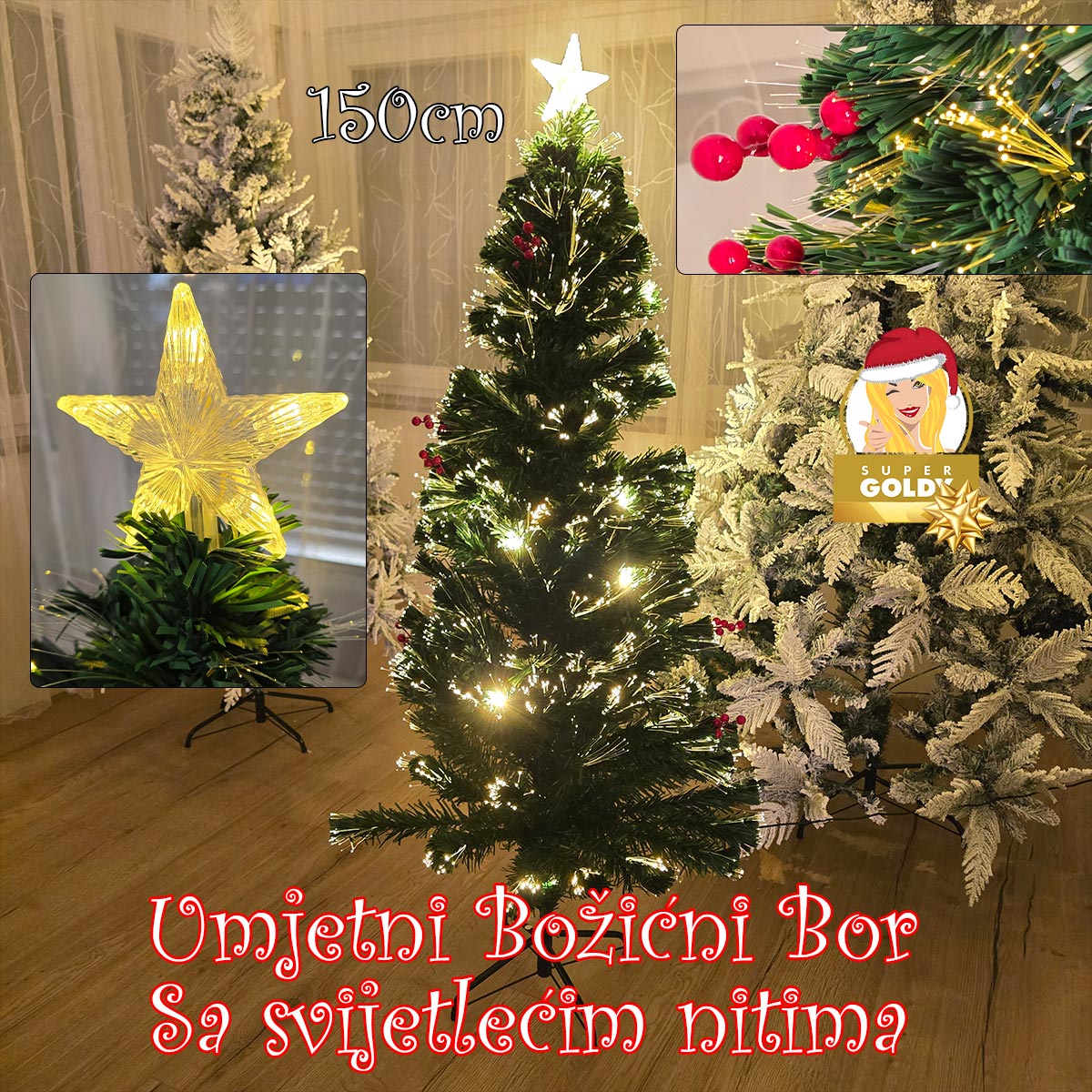 Umjetni Božićni Bor - Svijetleće niti Front 1