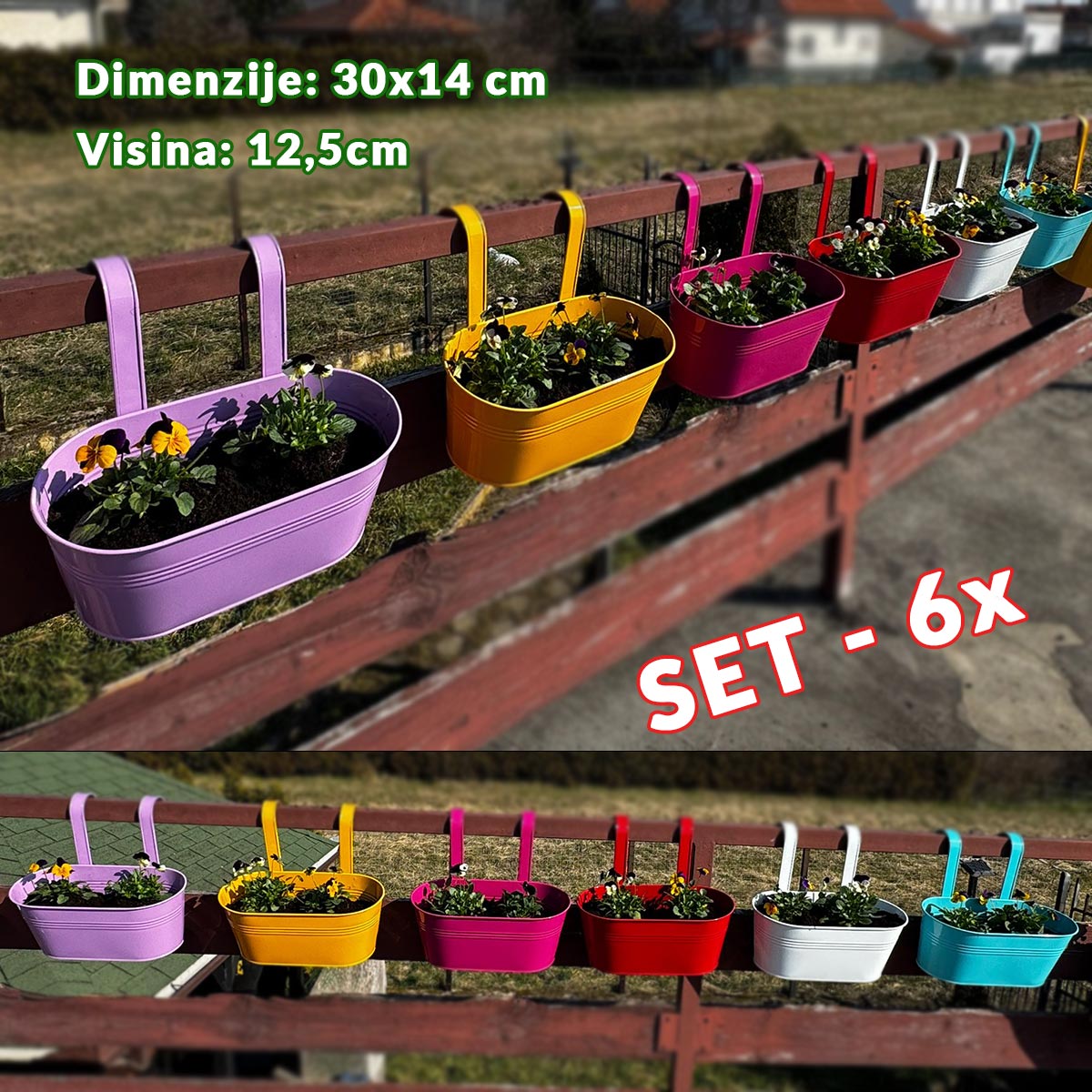 Vrtne metalne posude za cvijeće - 6 srednjih G720 Front 1