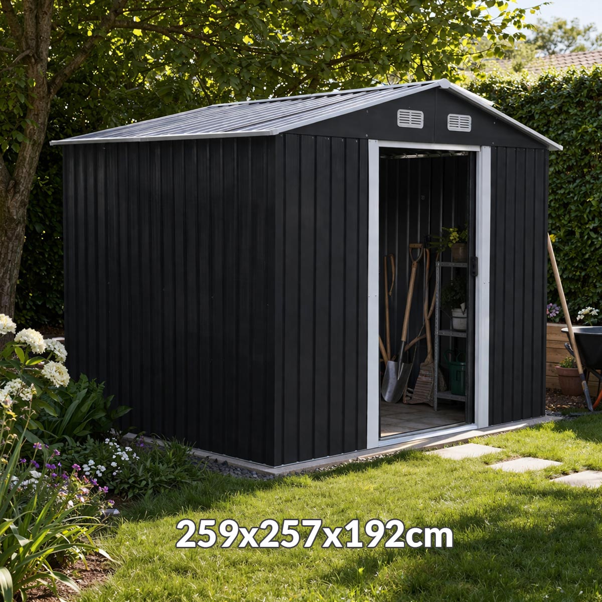 Vrtna metalna kućica 259x257x192cm YB0808 Front 1