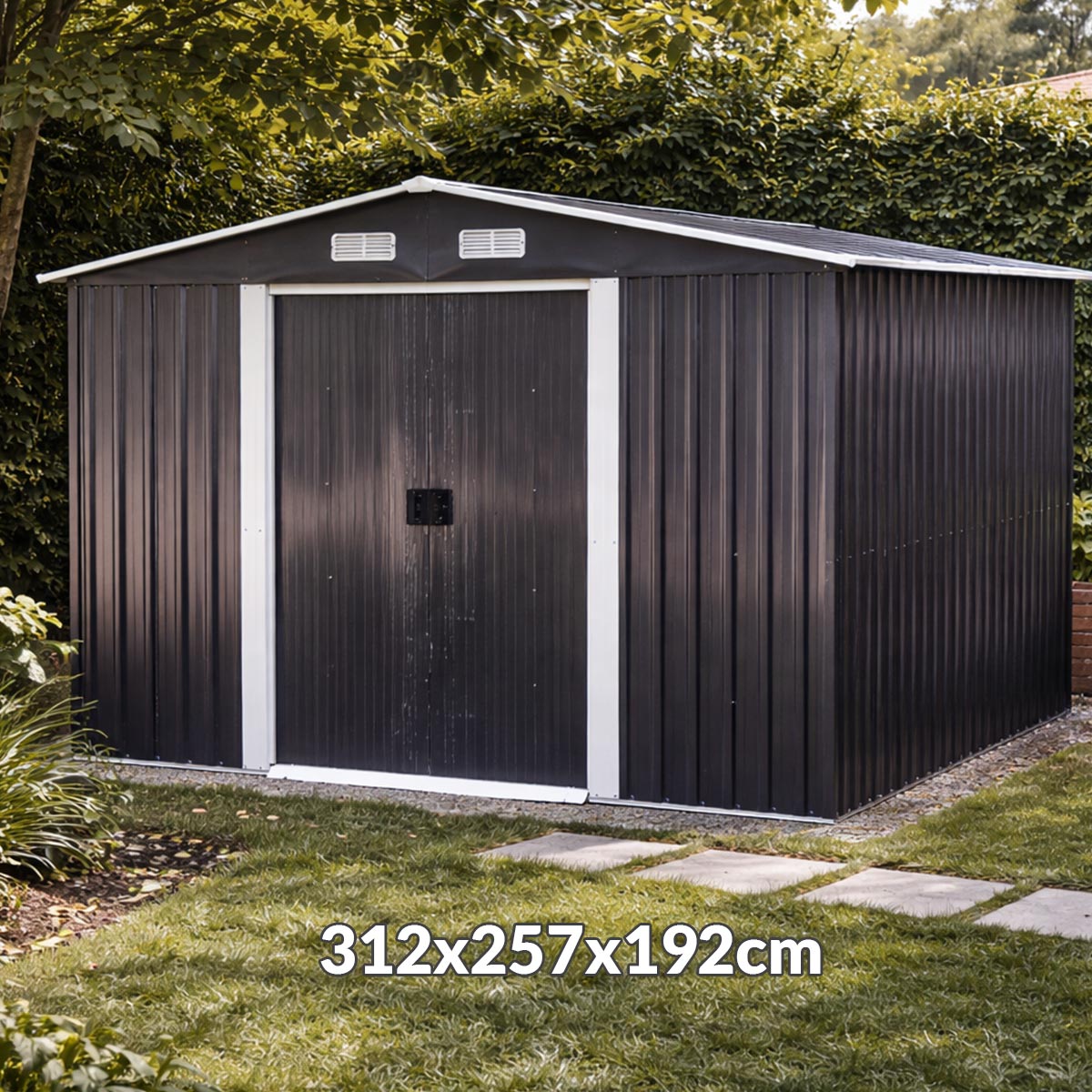 Vrtna metalna kućica 312x257x192cm YB1008 Front 1