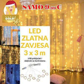LED zlatna zavjesa 3x3 sa USB priključkom samo 999